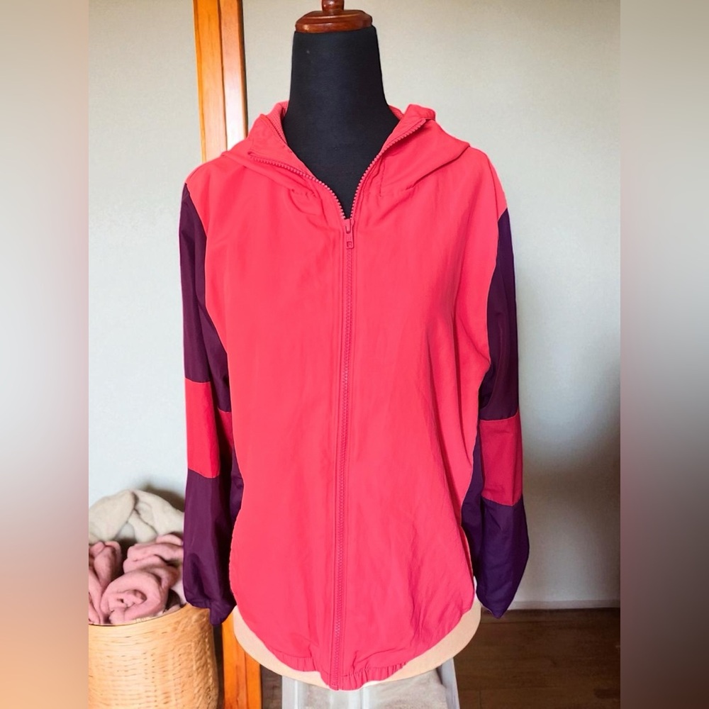 Victoria's Secret Neon Pink & Purple Zip Up Hooded Wind Breaker Bomber Jacket